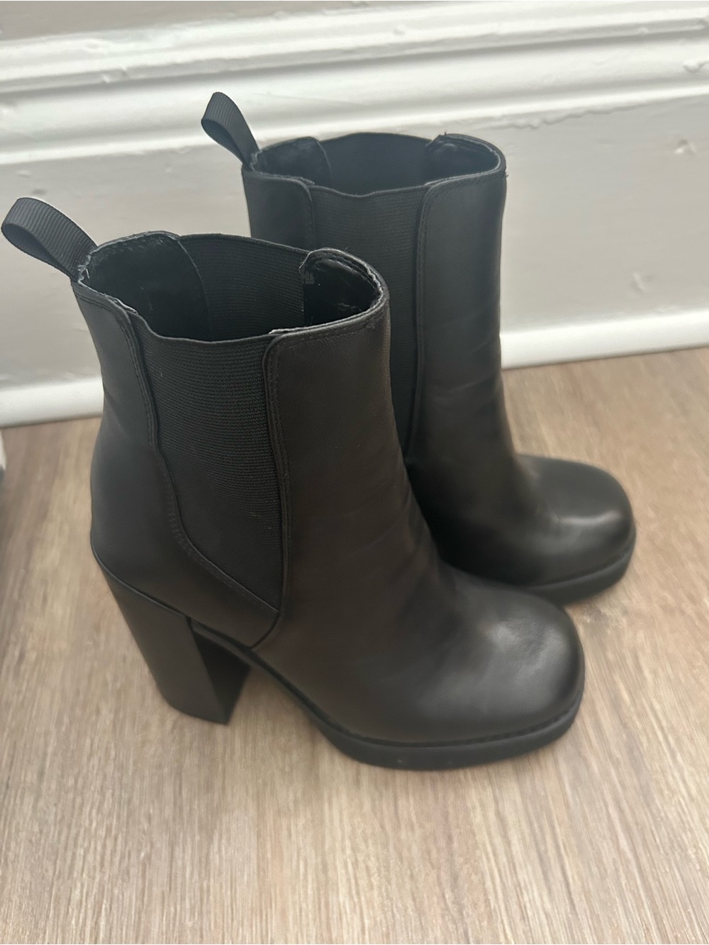 Steve Madden Black Platform Block-Heel Chelsea Booties